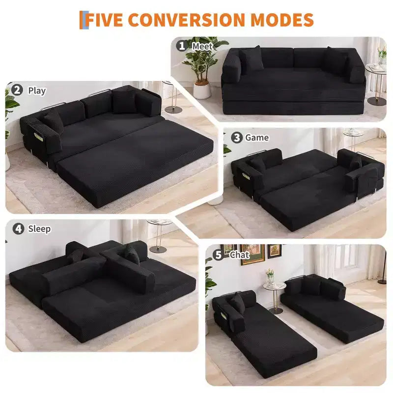 Chaise Longue Sdraio per Interni da 78,7", Divano Letto Oversize Senza Struttura Rivestito in Velluto a Coste con 2 Cuscini, per Soggiorno, Camera da Letto