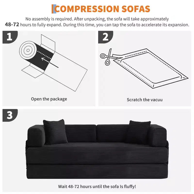 Chaise Longue Sdraio per Interni da 78,7", Divano Letto Oversize Senza Struttura Rivestito in Velluto a Coste con 2 Cuscini, per Soggiorno, Camera da Letto