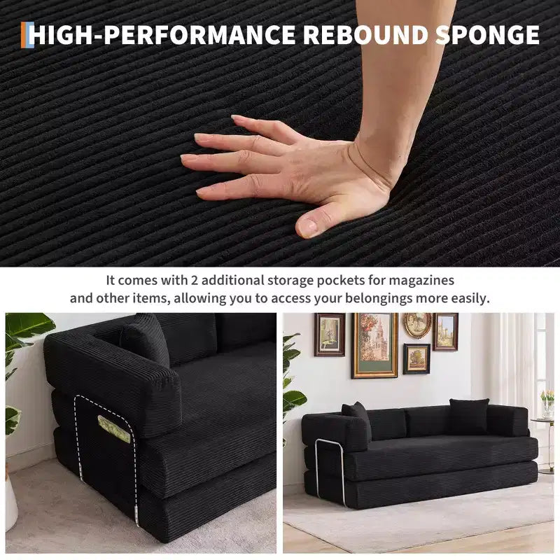 Chaise Longue Sdraio per Interni da 78,7", Divano Letto Oversize Senza Struttura Rivestito in Velluto a Coste con 2 Cuscini, per Soggiorno, Camera da Letto