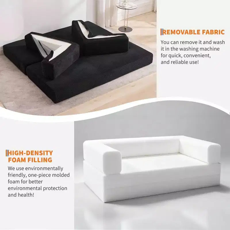 Chaise Longue Sdraio per Interni da 78,7", Divano Letto Oversize Senza Struttura Rivestito in Velluto a Coste con 2 Cuscini, per Soggiorno, Camera da Letto