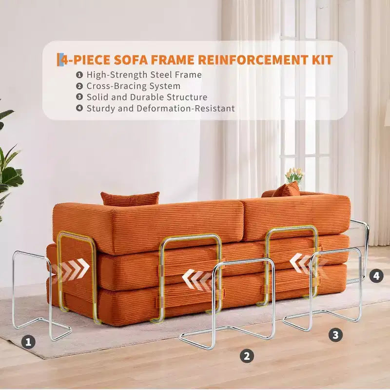 Chaise Longue Sdraio per Interni da 78,7", Divano Letto Oversize Senza Struttura Rivestito in Velluto a Coste con 2 Cuscini, per Soggiorno, Camera da Letto