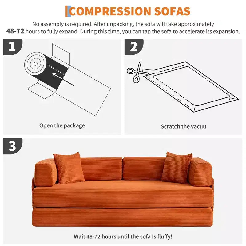 Chaise Longue Sdraio per Interni da 78,7", Divano Letto Oversize Senza Struttura Rivestito in Velluto a Coste con 2 Cuscini, per Soggiorno, Camera da Letto