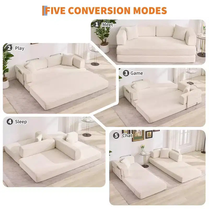 Chaise Longue Sdraio per Interni da 78,7", Divano Letto Oversize Senza Struttura Rivestito in Velluto a Coste con 2 Cuscini, per Soggiorno, Camera da Letto