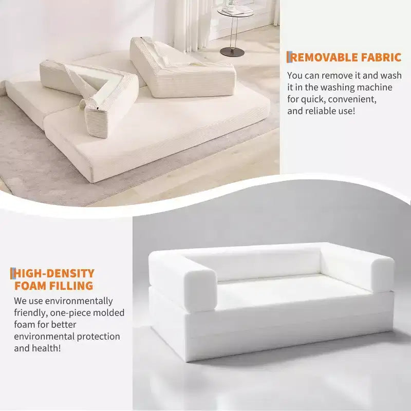 Chaise Longue Sdraio per Interni da 78,7", Divano Letto Oversize Senza Struttura Rivestito in Velluto a Coste con 2 Cuscini, per Soggiorno, Camera da Letto