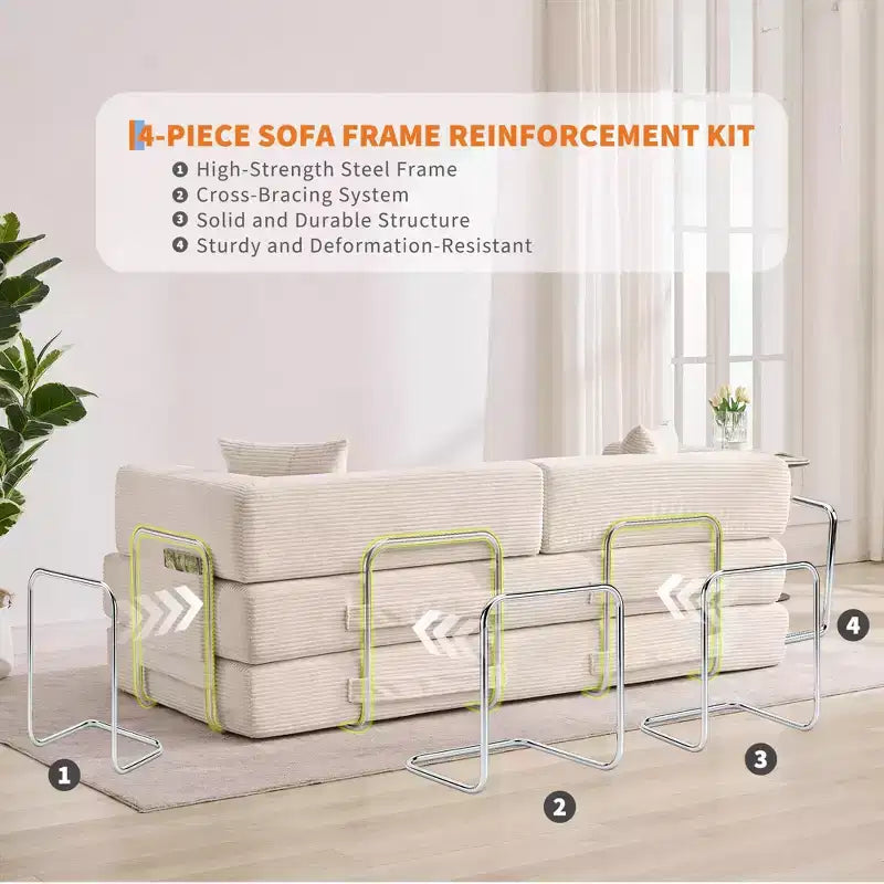 Chaise Longue Sdraio per Interni da 78,7", Divano Letto Oversize Senza Struttura Rivestito in Velluto a Coste con 2 Cuscini, per Soggiorno, Camera da Letto