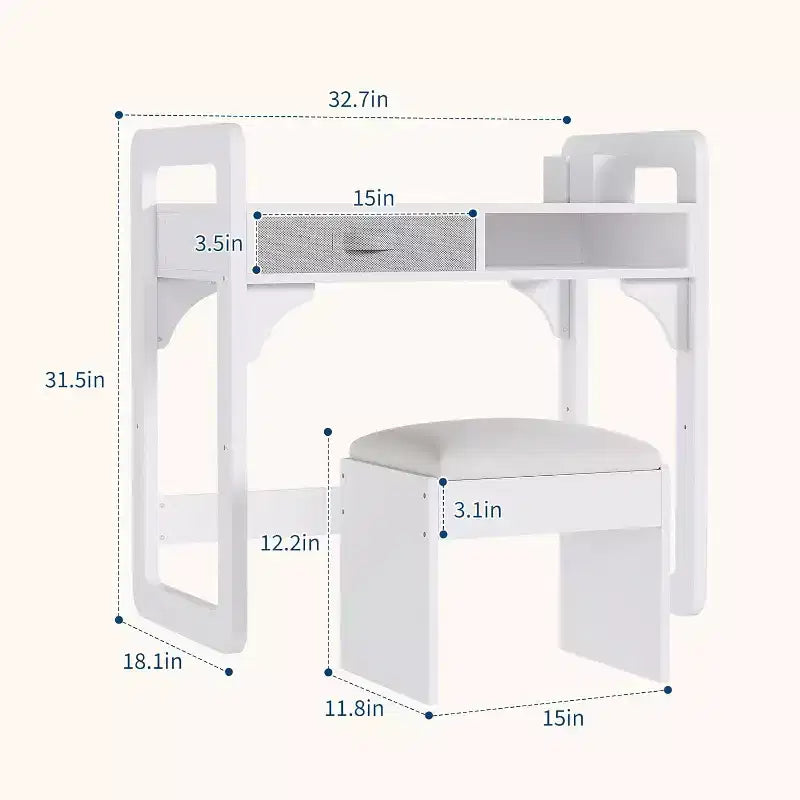 Scrivania e sedia per bambini - Tavolo da studio in legno con cassetto in tessuto, portapenne e sgabello imbottito per camera da letto, sala giochi e soggiorno