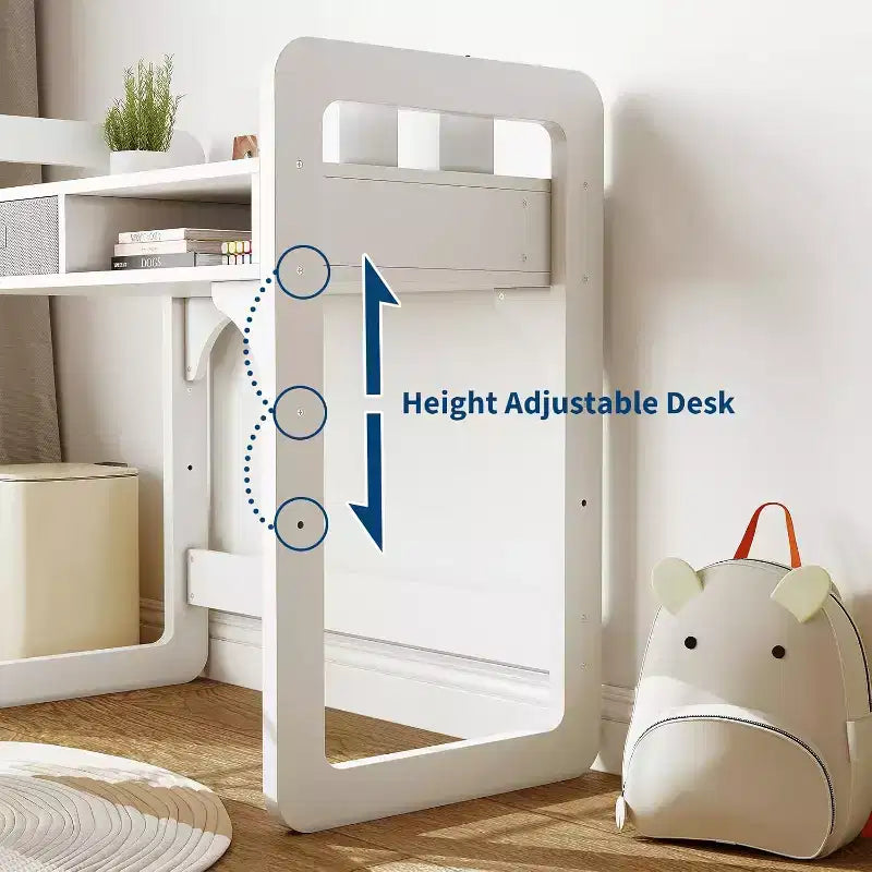 Scrivania e sedia per bambini - Tavolo da studio in legno con cassetto in tessuto, portapenne e sgabello imbottito per camera da letto, sala giochi e soggiorno