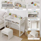 Scrivania e sedia per bambini - Tavolo da studio in legno con cassetto in tessuto, portapenne e sgabello imbottito per camera da letto, sala giochi e soggiorno