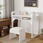 Scrivania e sedia per bambini - Tavolo da studio in legno con cassetto in tessuto, portapenne e sgabello imbottito per camera da letto, sala giochi e soggiorno