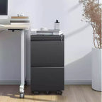 2 Drawer Filing Cabinet with Lock, Metal Mobile File Cabinet, Vertical File Cabinet, Modern Storage Cabinet , Pre-Assembled Except Wheels Black