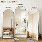 Specchio a figura intera 30x71 nero ad arco. Cornice in alluminio, uso versatile in piedi, appeso o appoggiato per qualsiasi stanza
