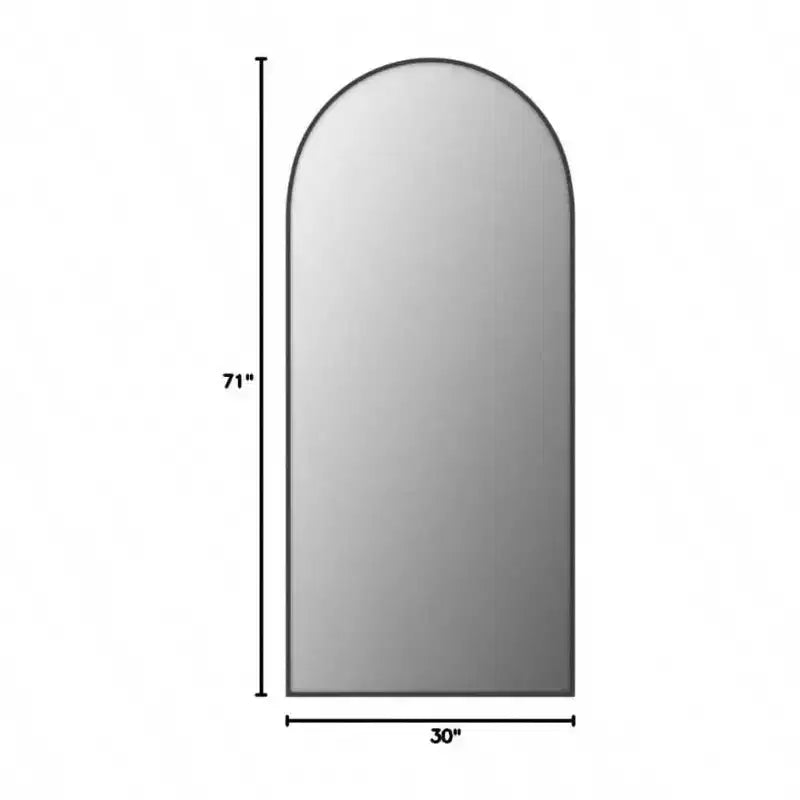 Specchio a figura intera 30x71 nero ad arco. Cornice in alluminio, uso versatile in piedi, appeso o appoggiato per qualsiasi stanza