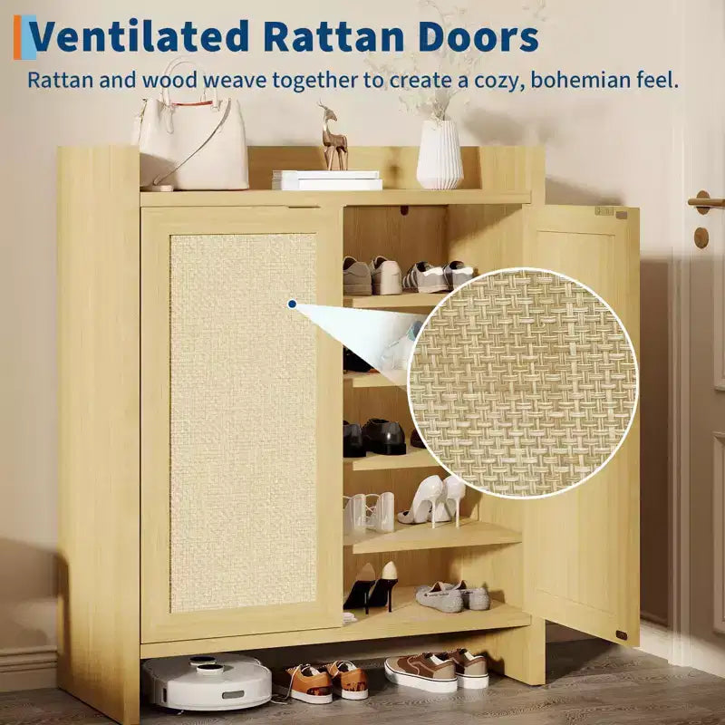 Scarpiera in Rattan per Ingresso Scarpiera Ventilata in Legno con Ripiani Regolabili Scarpiera in Rattan Calda per Corridoio e Cucina