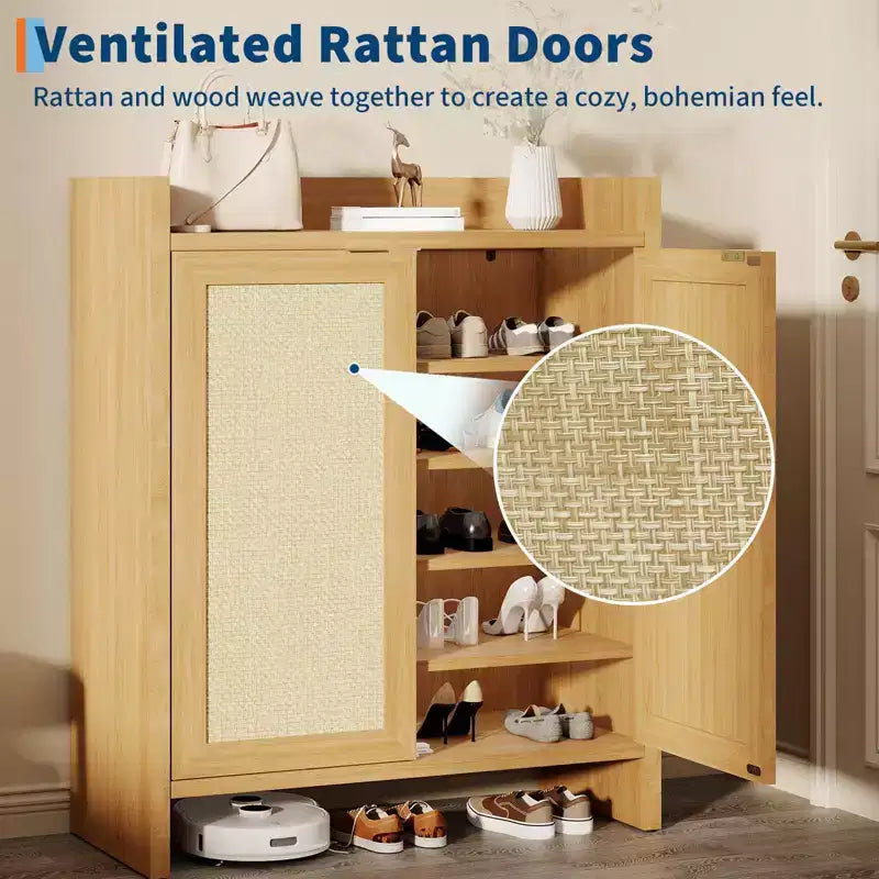 Scarpiera in Rattan per Ingresso Scarpiera Ventilata in Legno con Ripiani Regolabili Scarpiera in Rattan Calda per Corridoio e Cucina