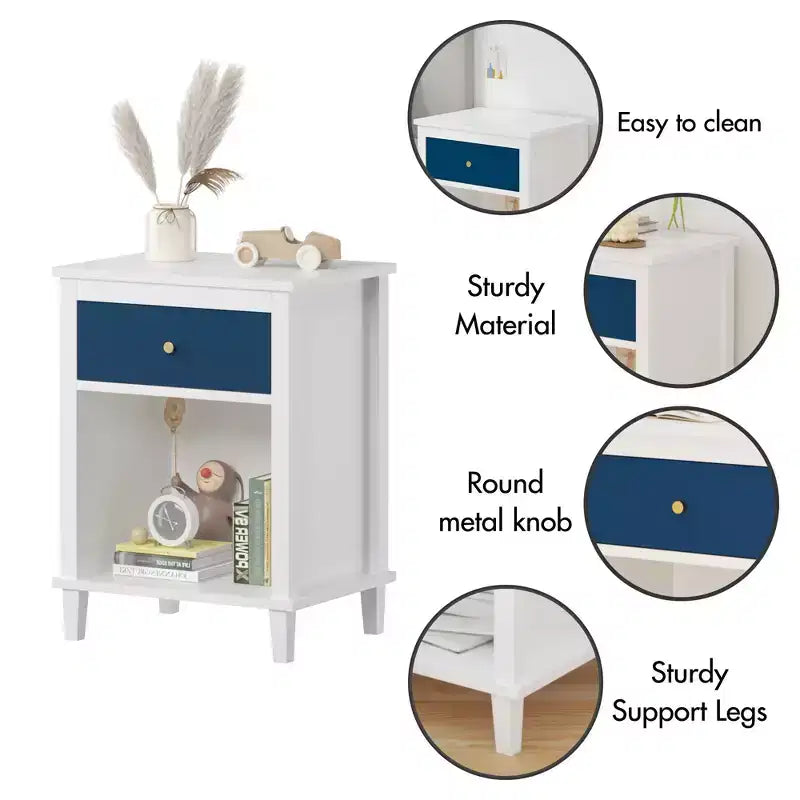 TUYOHW 26.77H Comodino in legno con cassetto e ripiano aperto, tavolino da notte con maniglie in metallo per bambini, adulti, camere da letto