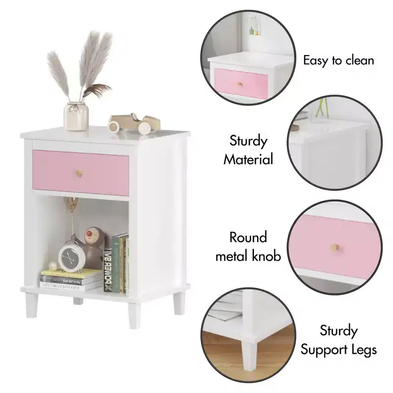 TUYOHW 26.77H Comodino in legno con cassetto e ripiano aperto, tavolino da notte con maniglie in metallo per bambini, adulti, camere da letto