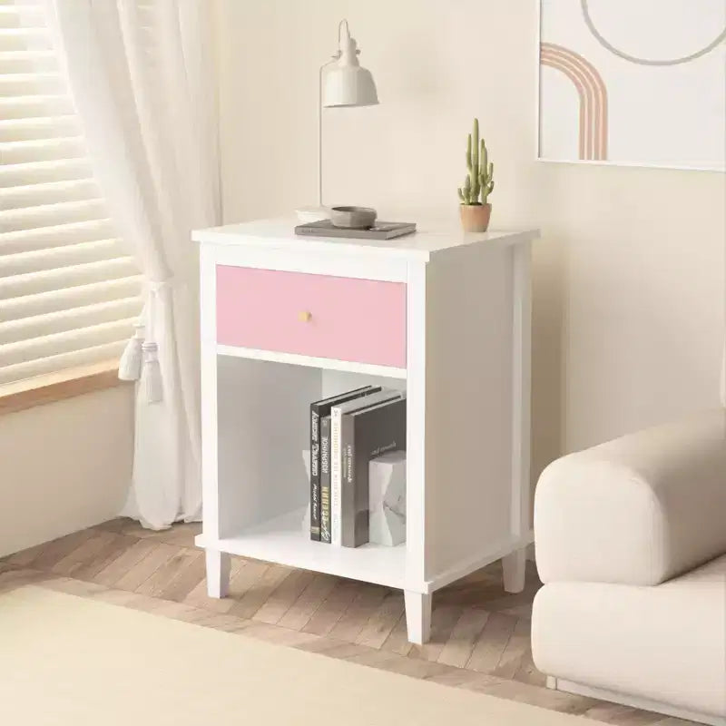 TUYOHW 26.77H Comodino in legno con cassetto e ripiano aperto, tavolino da notte con maniglie in metallo per bambini, adulti, camere da letto