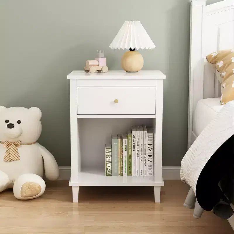 TUYOHW 26.77H Comodino in legno con cassetto e ripiano aperto, tavolino da notte con maniglie in metallo per bambini, adulti, camere da letto