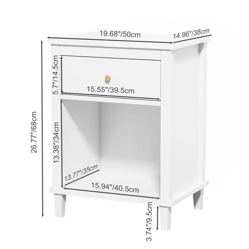 TUYOHW 26.77H Comodino in legno con cassetto e ripiano aperto, tavolino da notte con maniglie in metallo per bambini, adulti, camere da letto