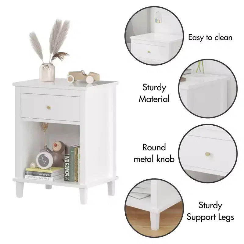 TUYOHW 26.77H Comodino in legno con cassetto e ripiano aperto, tavolino da notte con maniglie in metallo per bambini, adulti, camere da letto