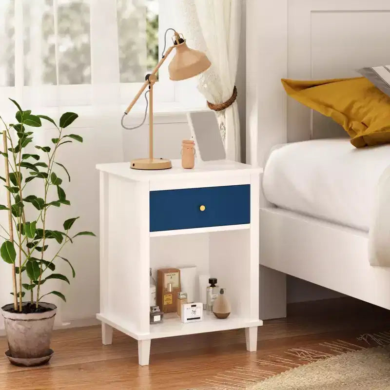 TUYOHW 26.77H Comodino in legno con cassetto e ripiano aperto, tavolino da notte con maniglie in metallo per bambini, adulti, camere da letto