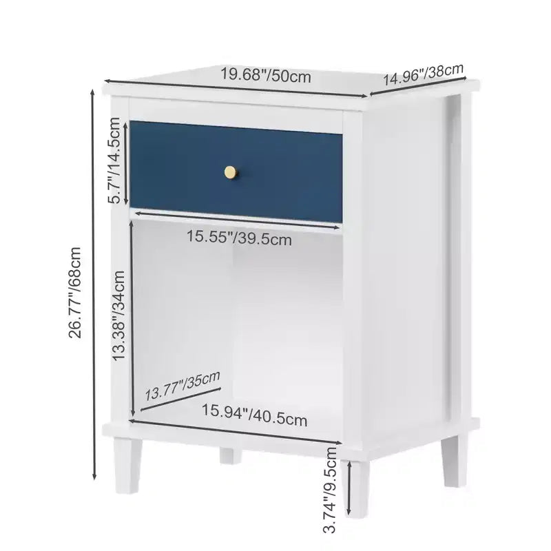 TUYOHW 26.77H Comodino in legno con cassetto e ripiano aperto, tavolino da notte con maniglie in metallo per bambini, adulti, camere da letto