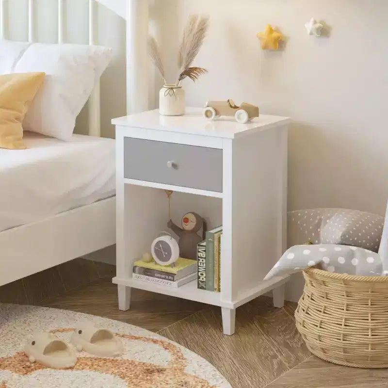 TUYOHW 26.77H Comodino in legno con cassetto e ripiano aperto, tavolino da notte con maniglie in metallo per bambini, adulti, camere da letto