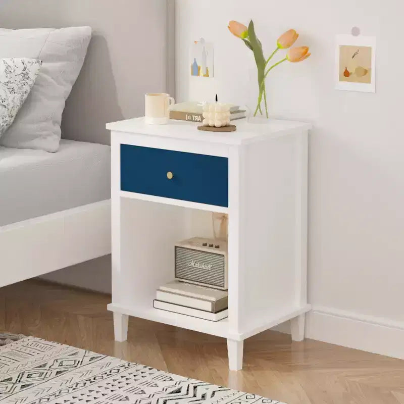 TUYOHW 26.77H Comodino in legno con cassetto e ripiano aperto, tavolino da notte con maniglie in metallo per bambini, adulti, camere da letto