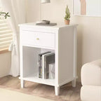 TUYOHW 26.77H Comodino in legno con cassetto e ripiano aperto, tavolino da notte con maniglie in metallo per bambini, adulti, camere da letto