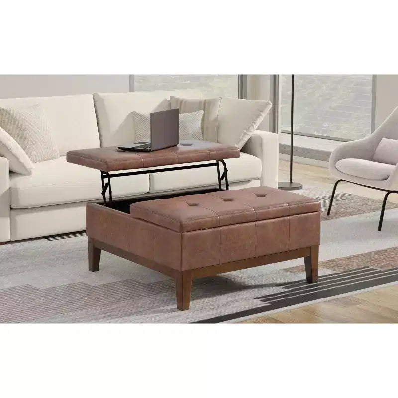 Pouf/ottomano contenitore quadrato contemporaneo Lancaster, largo 91 cm, in similpelle vegana