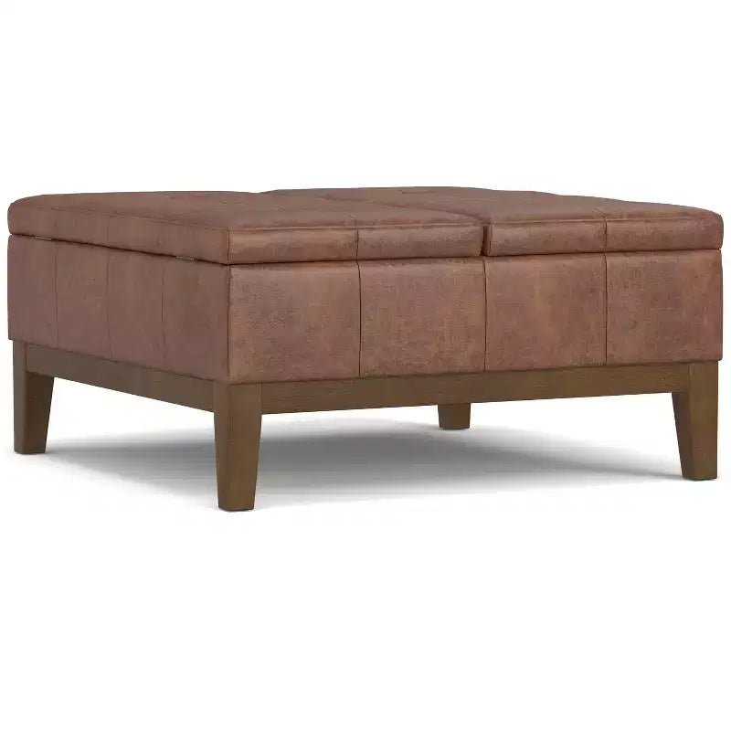 Pouf/ottomano contenitore quadrato contemporaneo Lancaster, largo 91 cm, in similpelle vegana