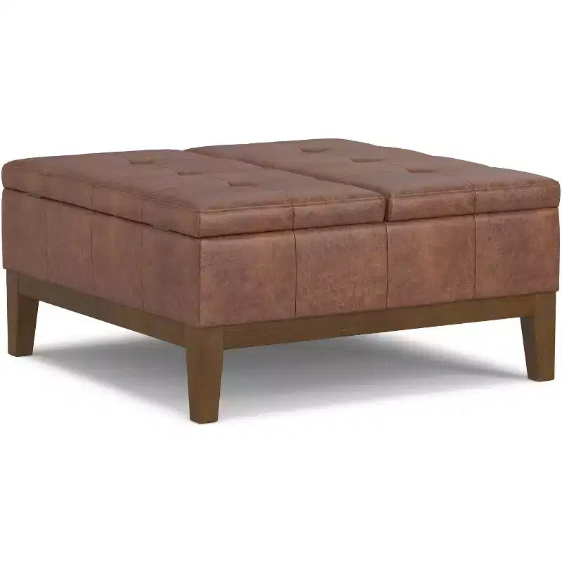 Pouf/ottomano contenitore quadrato contemporaneo Lancaster, largo 91 cm, in similpelle vegana