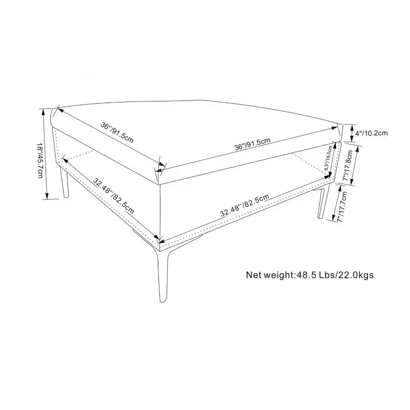 Lilah Poggiapiedi Contenitore Contemporaneo Quadrato Mid Century Largo 91 cm con Coperchio Sollevabile in Lino di Poliestere