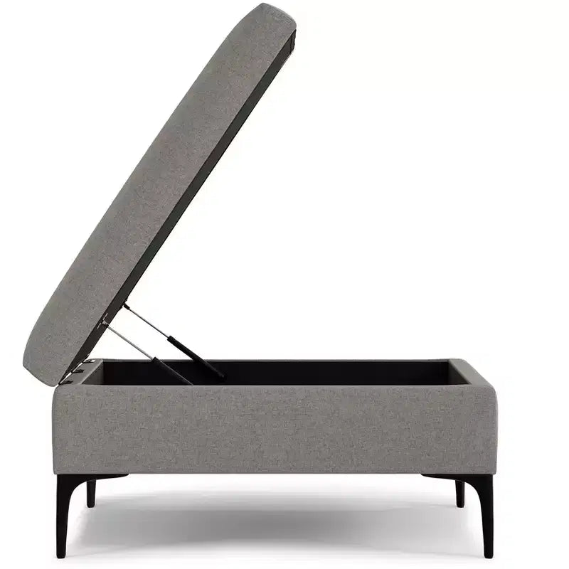 Lilah Poggiapiedi Contenitore Contemporaneo Quadrato Mid Century Largo 91 cm con Coperchio Sollevabile in Lino di Poliestere