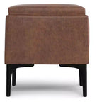 Evianna Pouf Contenitore Quadrato Contemporaneo Largo 45 cm di Metà Secolo con Vassoio in Ecopelle Vegana Marrone Sella Invecchiato