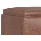 Evianna Pouf Contenitore Quadrato Contemporaneo Largo 45 cm di Metà Secolo con Vassoio in Ecopelle Vegana Marrone Sella Invecchiato