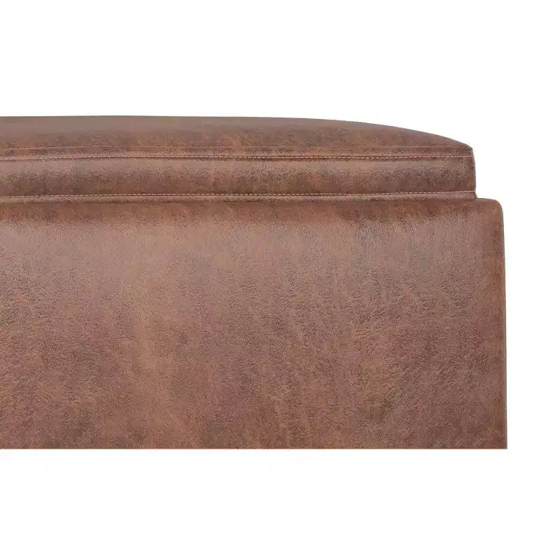 Evianna Pouf Contenitore Quadrato Contemporaneo Largo 45 cm di Metà Secolo con Vassoio in Ecopelle Vegana Marrone Sella Invecchiato