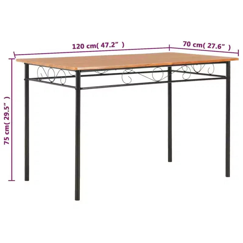 vidaXL Tavolo da Pranzo Marrone 120x70x75 cm in MDF