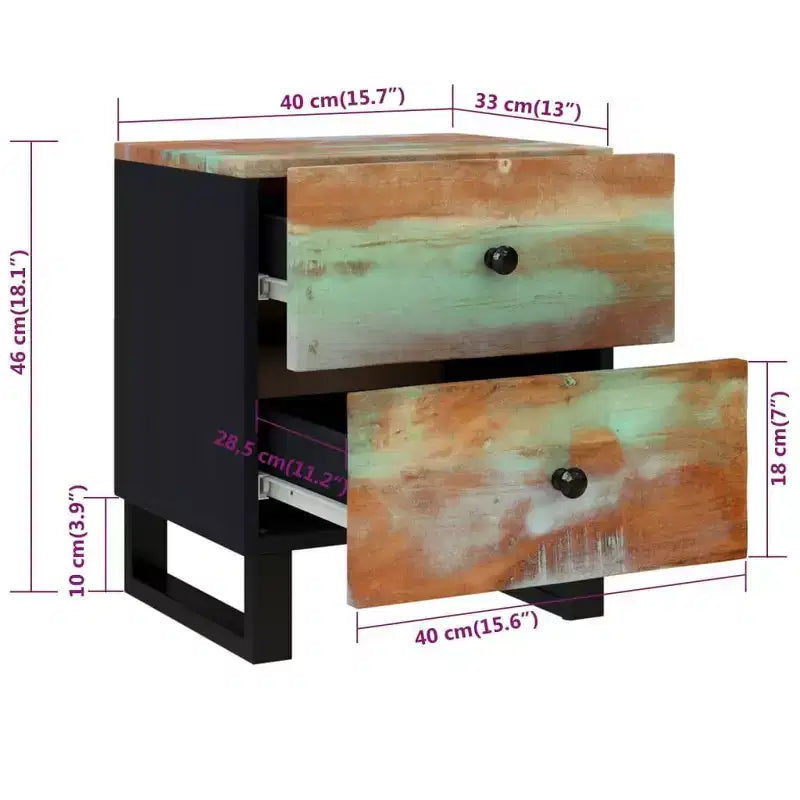 vidaXL Comodino Multicolore Legno massello di recupero, ferro Medio