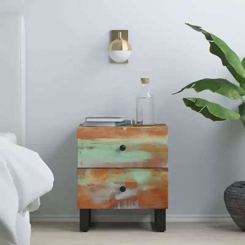 vidaXL Comodino Multicolore Legno massello di recupero, ferro Medio