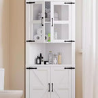 Mobile angolare alto da fattoria rustico, 18.4x26x67 con ante in vetro e ripiani regolabili, mobiletto angolare per cucina, soggiorno, bagno, lavanderia