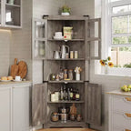 Mobile angolare alto da fattoria rustico, 18.4x26x67 con ante in vetro e ripiani regolabili, mobiletto angolare per cucina, soggiorno, bagno, lavanderia