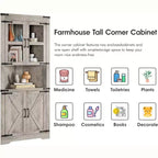 Mobile angolare alto da fattoria rustico, 18.4x26x67 con ante in vetro e ripiani regolabili, mobiletto angolare per cucina, soggiorno, bagno, lavanderia