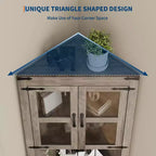 Mobile angolare alto da fattoria rustico, 18.4x26x67 con ante in vetro e ripiani regolabili, mobiletto angolare per cucina, soggiorno, bagno, lavanderia