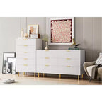 Acekool Cassettiera Bianca a 5 Cassetti per Camera da Letto, Comò Moderno Alto 48, Gambe in Metallo Dorato, Dettaglio Scanalato, Organizer Contenitore per Casa, Ingresso, Ufficio