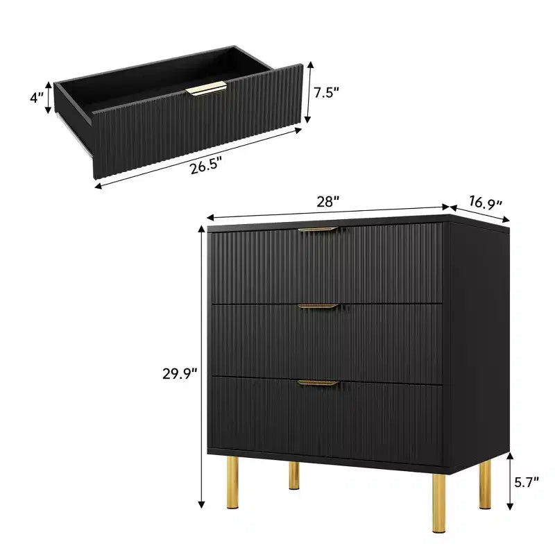 Acekool Cassettiera Bianca a 5 Cassetti per Camera da Letto, Comò Moderno Alto 48, Gambe in Metallo Dorato, Dettaglio Scanalato, Organizer Contenitore per Casa, Ingresso, Ufficio