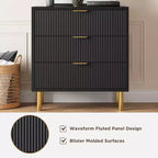 Acekool Cassettiera Bianca a 5 Cassetti per Camera da Letto, Comò Moderno Alto 48, Gambe in Metallo Dorato, Dettaglio Scanalato, Organizer Contenitore per Casa, Ingresso, Ufficio