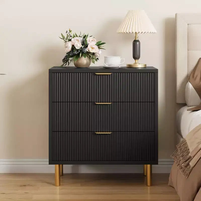 Acekool Cassettiera Bianca a 5 Cassetti per Camera da Letto, Comò Moderno Alto 48, Gambe in Metallo Dorato, Dettaglio Scanalato, Organizer Contenitore per Casa, Ingresso, Ufficio