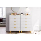 Acekool Cassettiera Bianca a 5 Cassetti per Camera da Letto, Comò Moderno Alto 48, Gambe in Metallo Dorato, Dettaglio Scanalato, Organizer Contenitore per Casa, Ingresso, Ufficio
