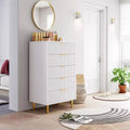 Acekool Cassettiera Bianca a 5 Cassetti per Camera da Letto, Comò Moderno Alto 48, Gambe in Metallo Dorato, Dettaglio Scanalato, Organizer Contenitore per Casa, Ingresso, Ufficio